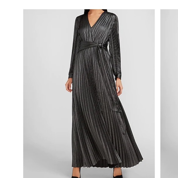 Express Metallic Pleated Dress with Front Tie - Picture 3 of 3